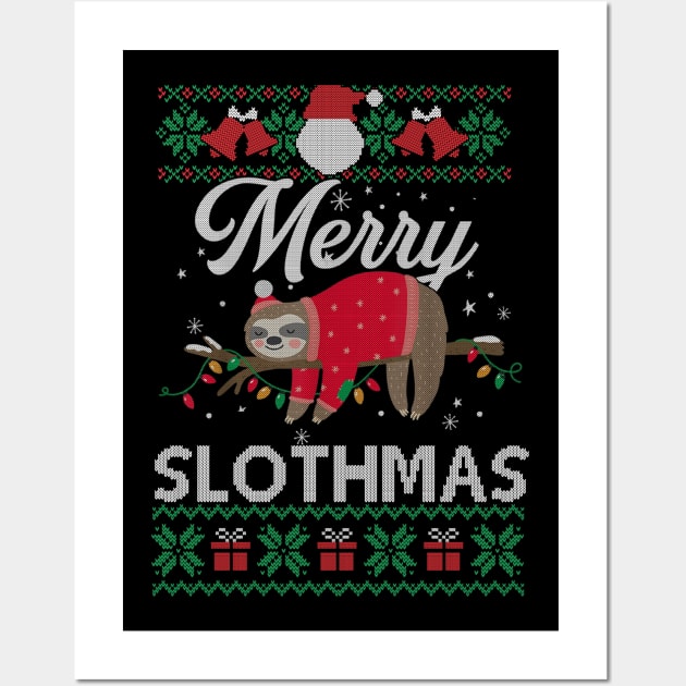 Merry Slothmas Funny Sloth Lazy Family Xmas Holiday Gift For Men Women Wall Art by SloanCainm9cmi